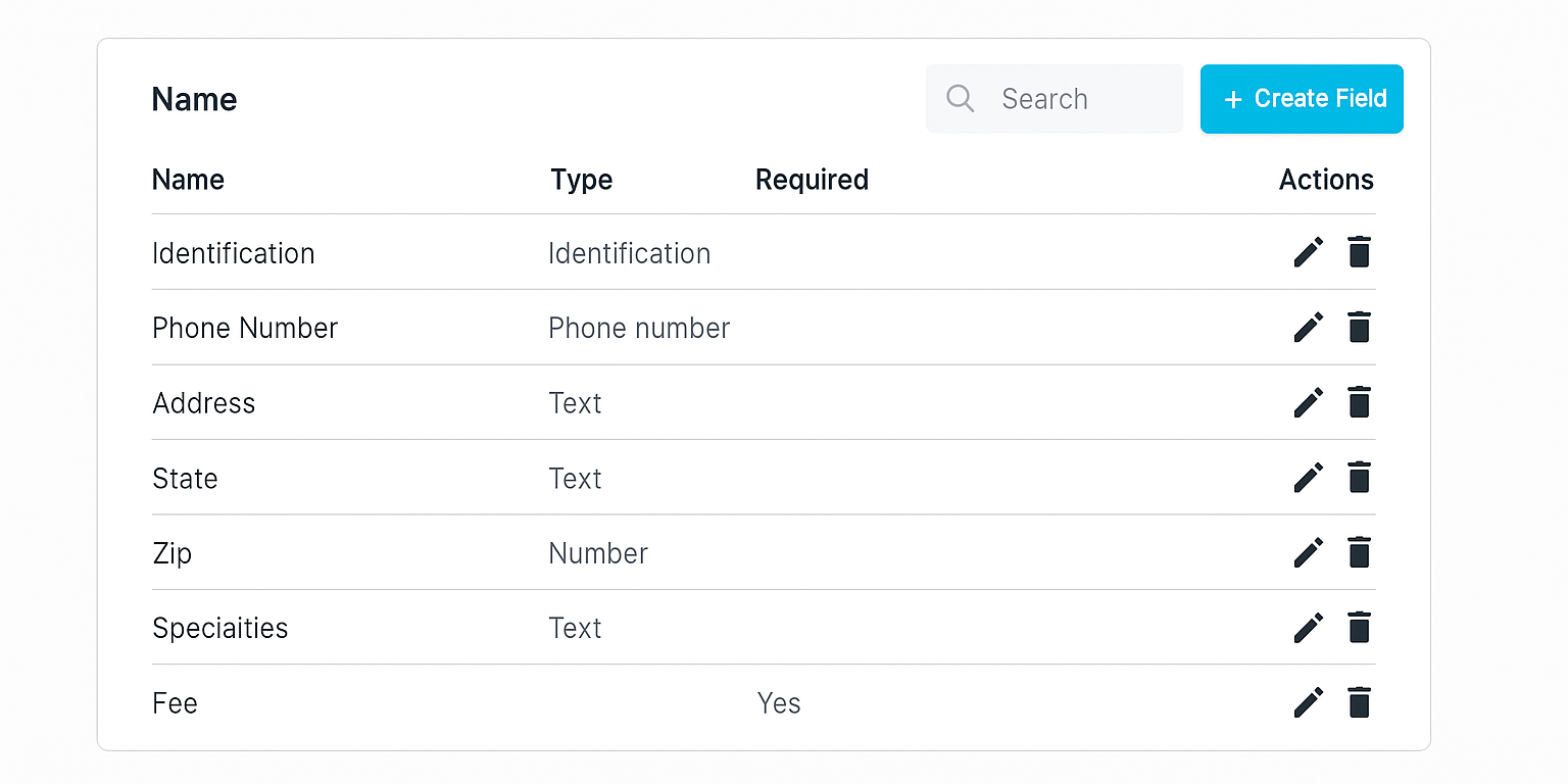List management interface showing form fields and data table